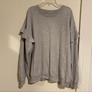 Aerie Gray Sweater with Ruffle Sleeve